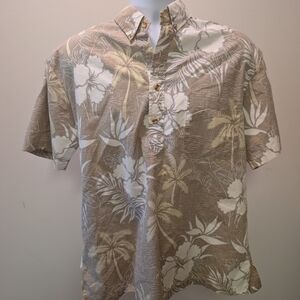 Casual Beige Floral Button-Down Camp Shirt
